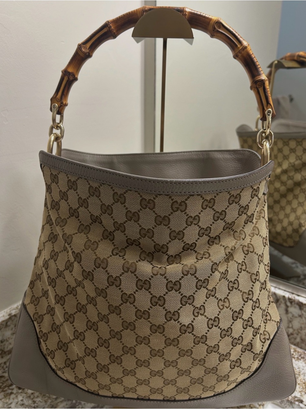 Gucci Diana Bamboo Handle Hobo Bag in GG Canvas and Leather